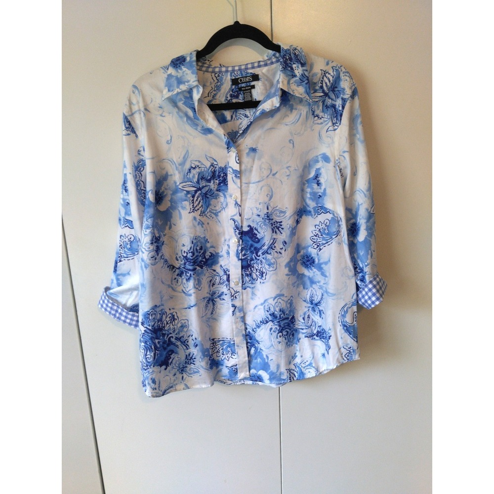 Chaps No Iron Floral  Button Up Shirt Women Plus Size 1x Business Casual Preppy